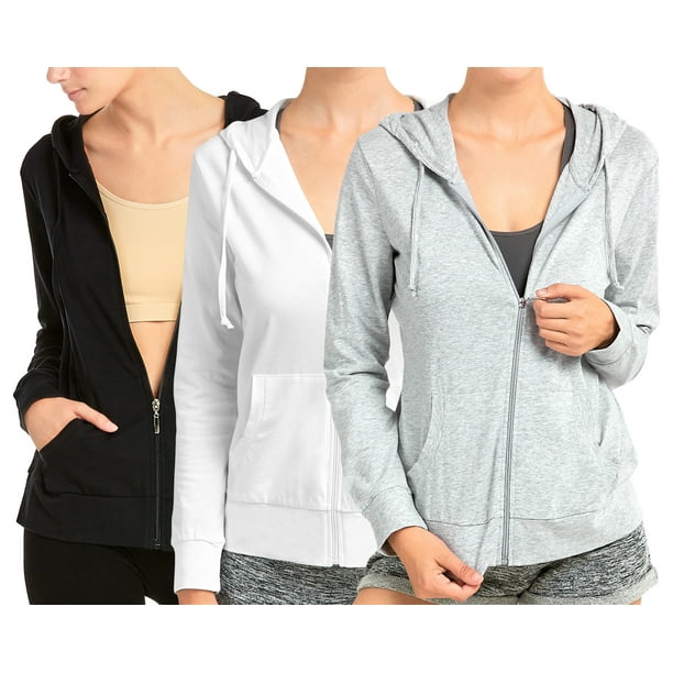 Generic Womens Solid Stretch Long Sleeve Zip Up Hoodie Jacket 